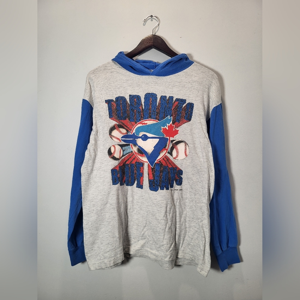 👕🌶 Vintage 1993 Bulletin Toronto Blue Jays Hoodied Long Sleeve Shirt